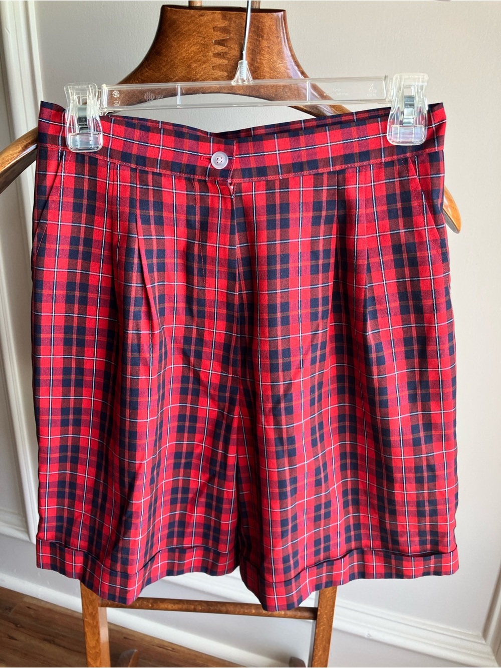 Parker Red and Navy Plaid Waistband Accent Girls Shorts